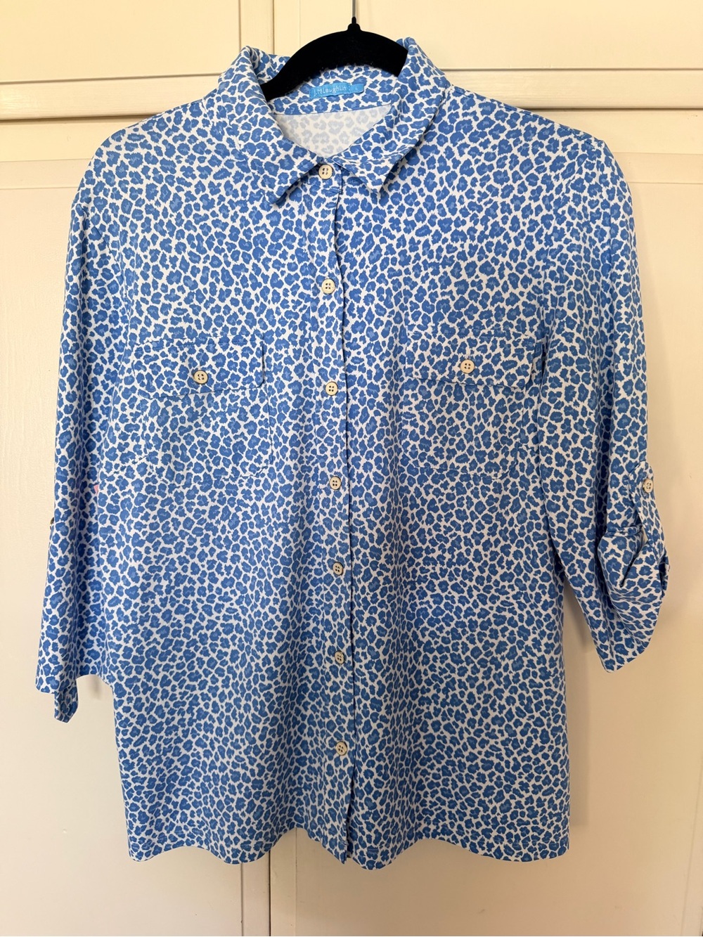 Lightweight Blue and White Printed Button-Down Shirt